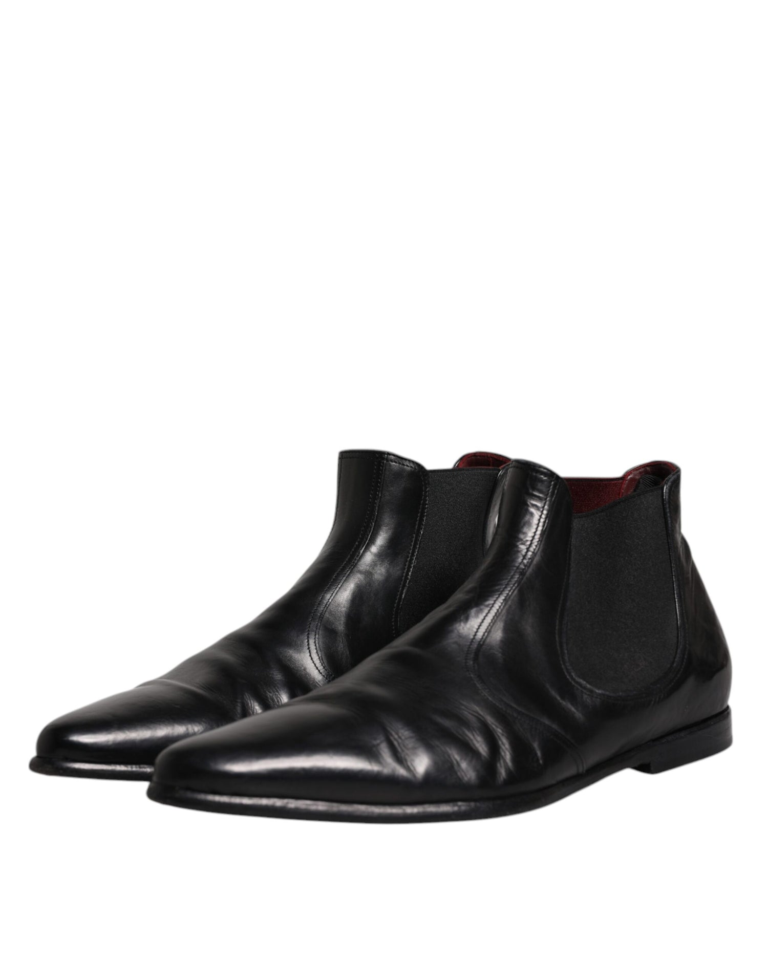 Dolce &amp; Gabbana Black Leather Chelsea Men Ankle Boots Shoes