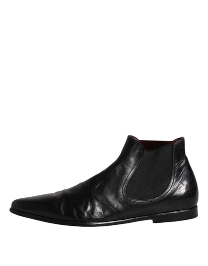 Dolce &amp; Gabbana Black Leather Chelsea Men Ankle Boots Shoes