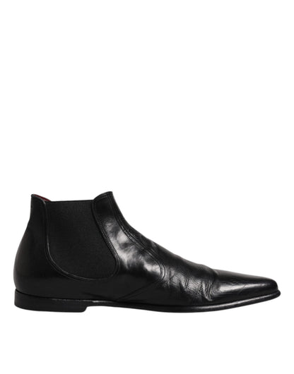 Dolce &amp; Gabbana Black Leather Chelsea Men Ankle Boots Shoes