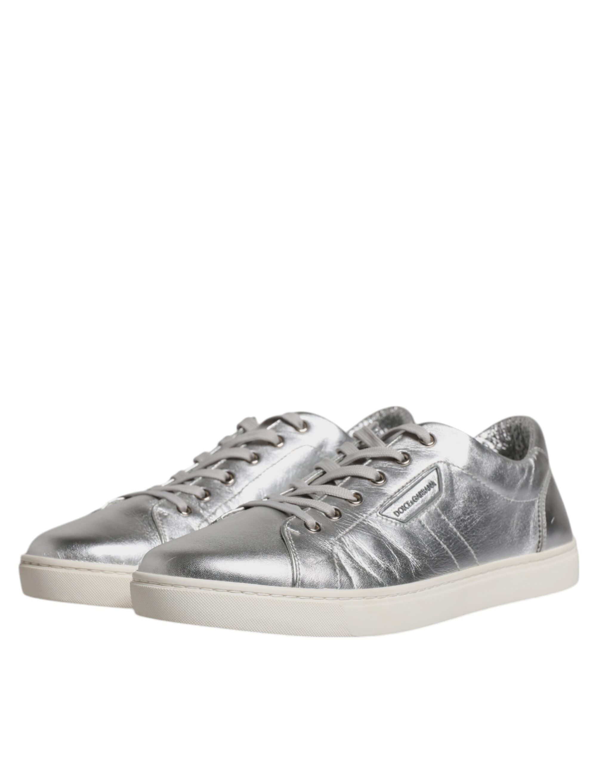 Dolce &amp; Gabbana Silver London Low Top Leather Sneakers Shoes