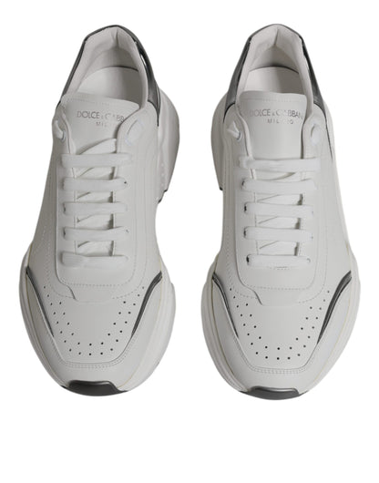 Dolce &amp; Gabbana White Silver DAYMASTER Leather Sneakers Shoes