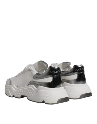 Dolce &amp; Gabbana White Silver DAYMASTER Leather Sneakers Shoes