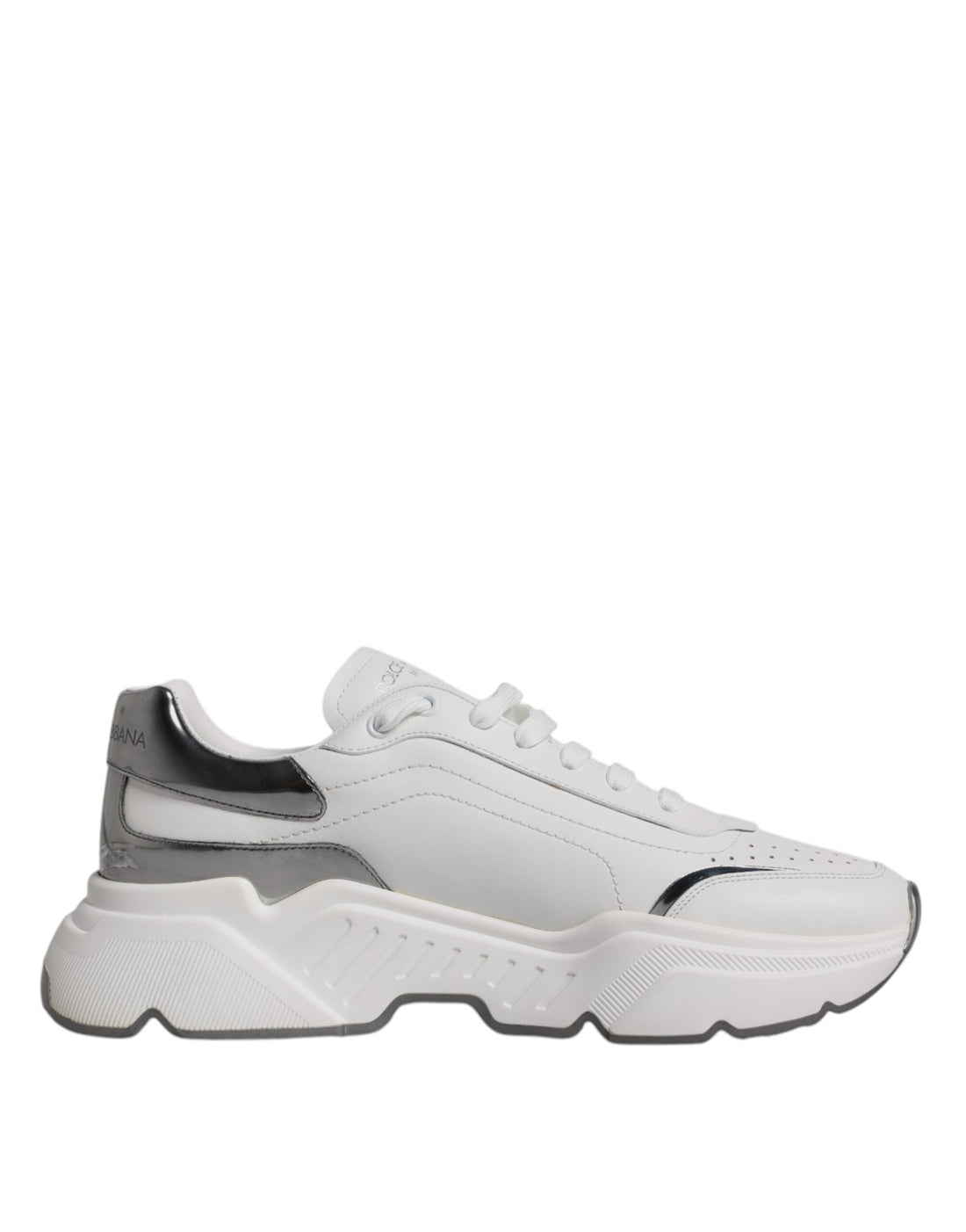 Dolce &amp; Gabbana White Silver DAYMASTER Leather Sneakers Shoes