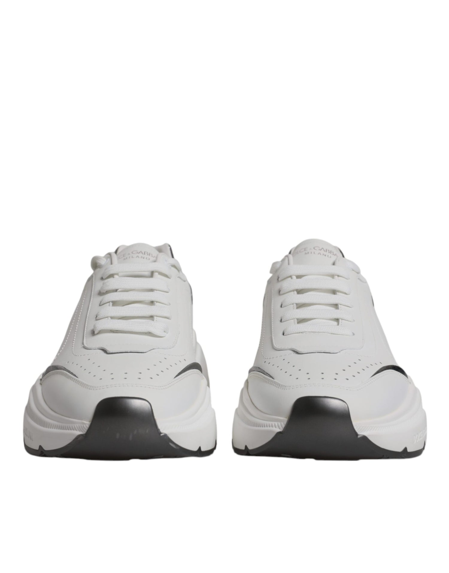 Dolce &amp; Gabbana White Silver DAYMASTER Leather Sneakers Shoes