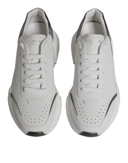 Dolce &amp; Gabbana White Silver DAYMASTER Leather Sneakers Shoes