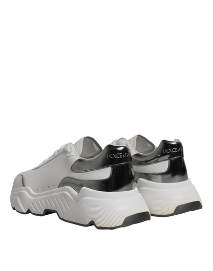 Dolce &amp; Gabbana White Silver DAYMASTER Leather Sneakers Shoes