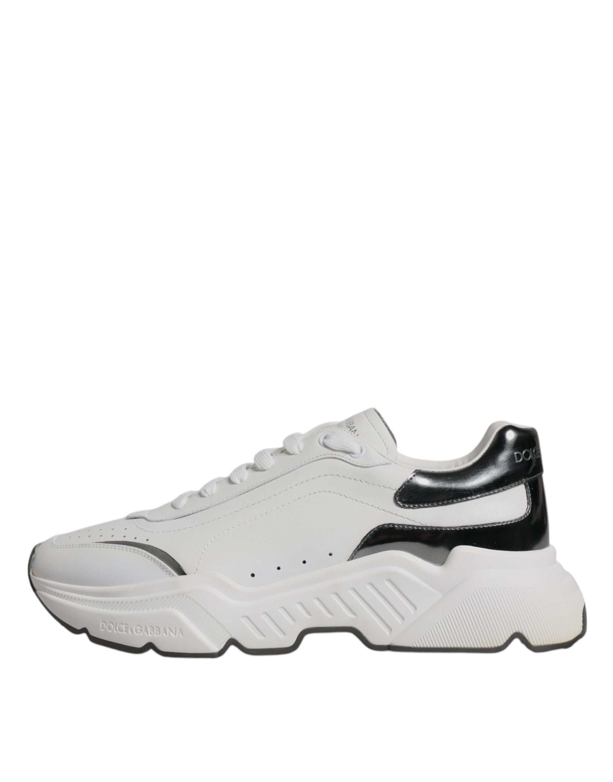 Dolce &amp; Gabbana White Silver DAYMASTER Leather Sneakers Shoes