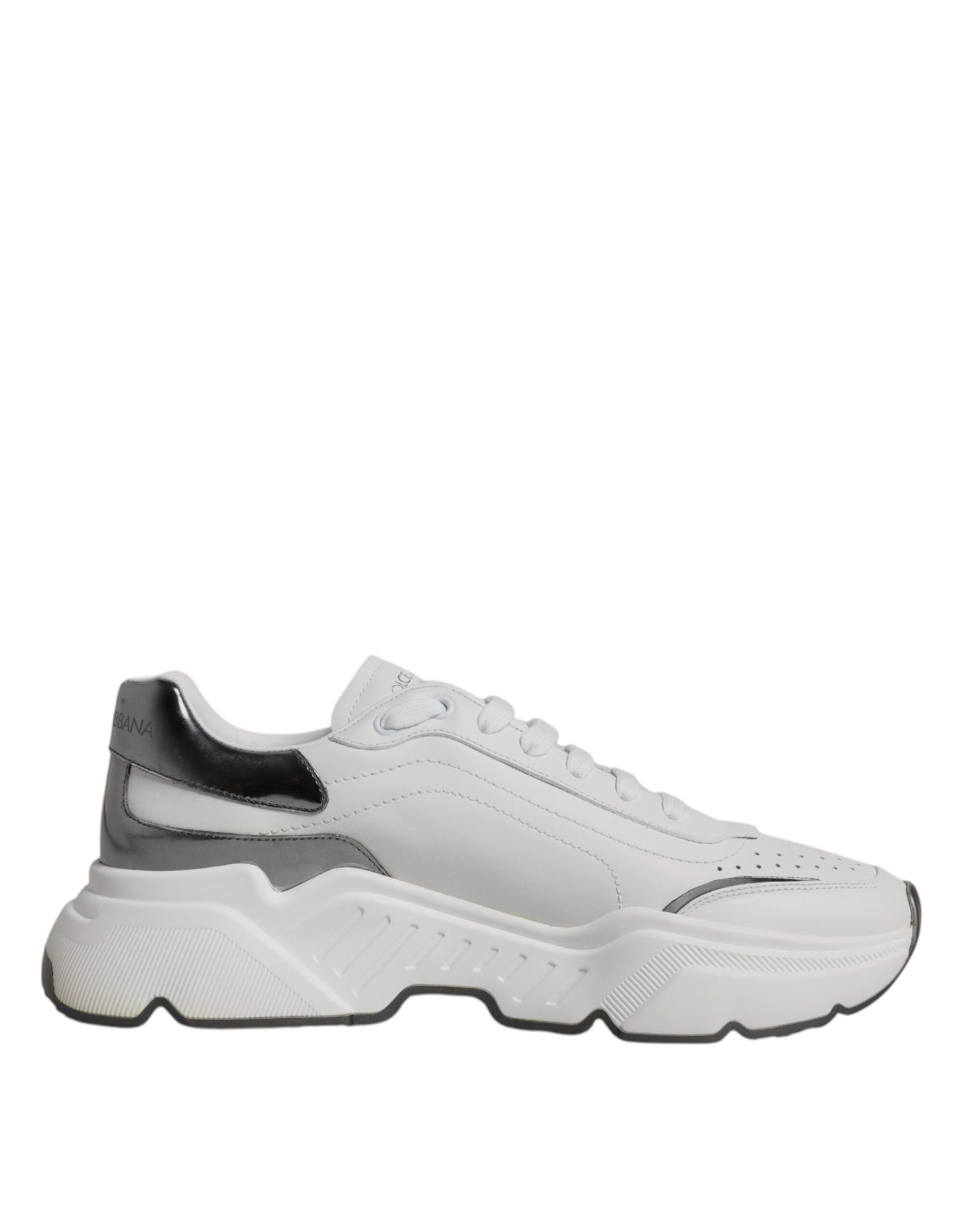 Dolce &amp; Gabbana White Silver DAYMASTER Leather Sneakers Shoes