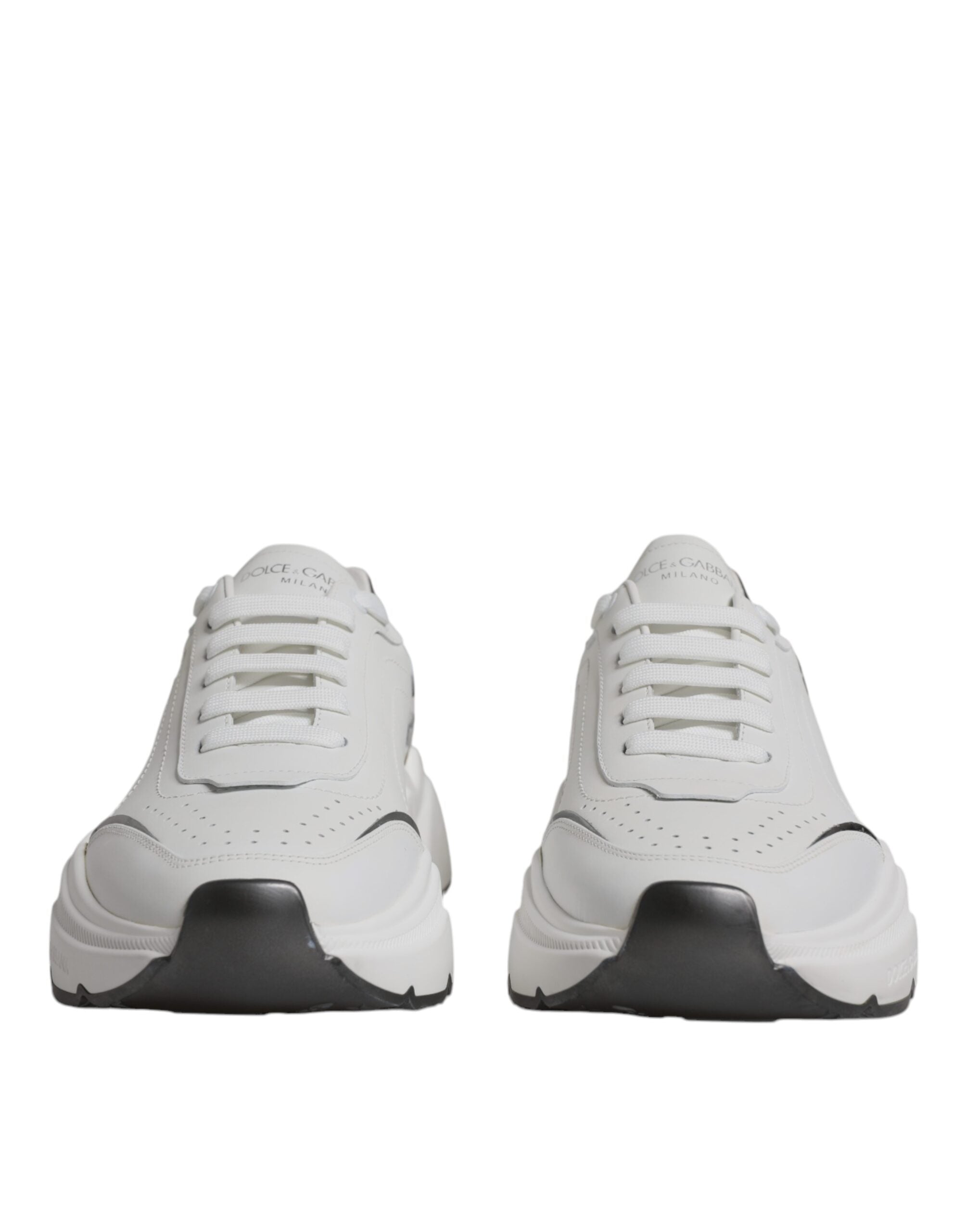 Dolce &amp; Gabbana White Silver DAYMASTER Leather Men Sneakers Shoes