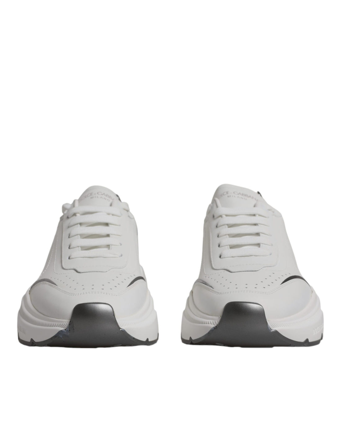 Dolce &amp; Gabbana White Silver DAYMASTER Leather Sneakers Shoes