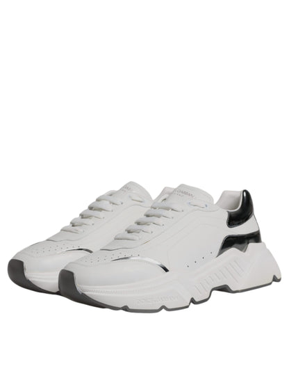 Dolce &amp; Gabbana White Silver DAYMASTER Leather Sneakers Shoes