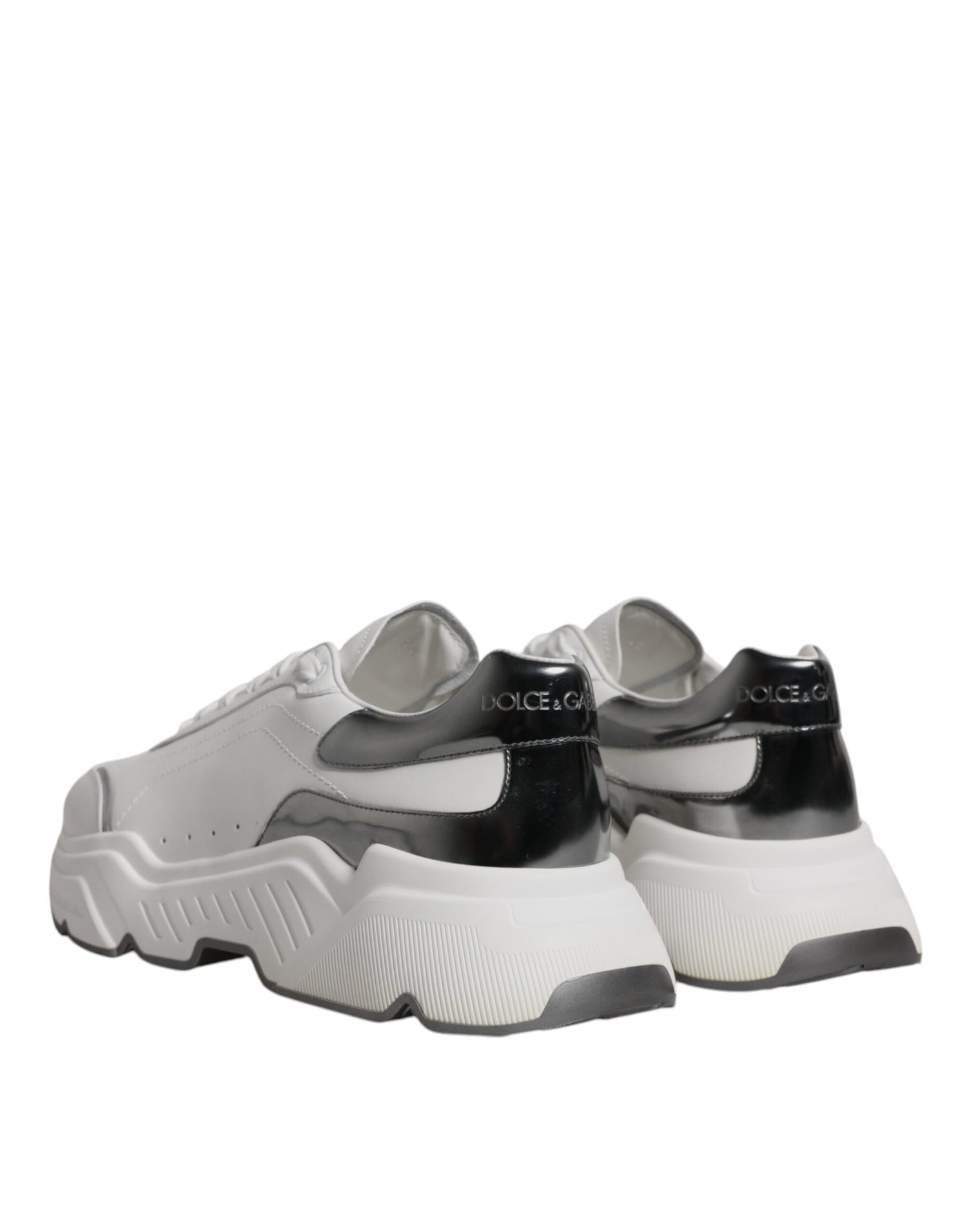 Dolce &amp; Gabbana White Silver DAYMASTER Leather Sneakers Shoes