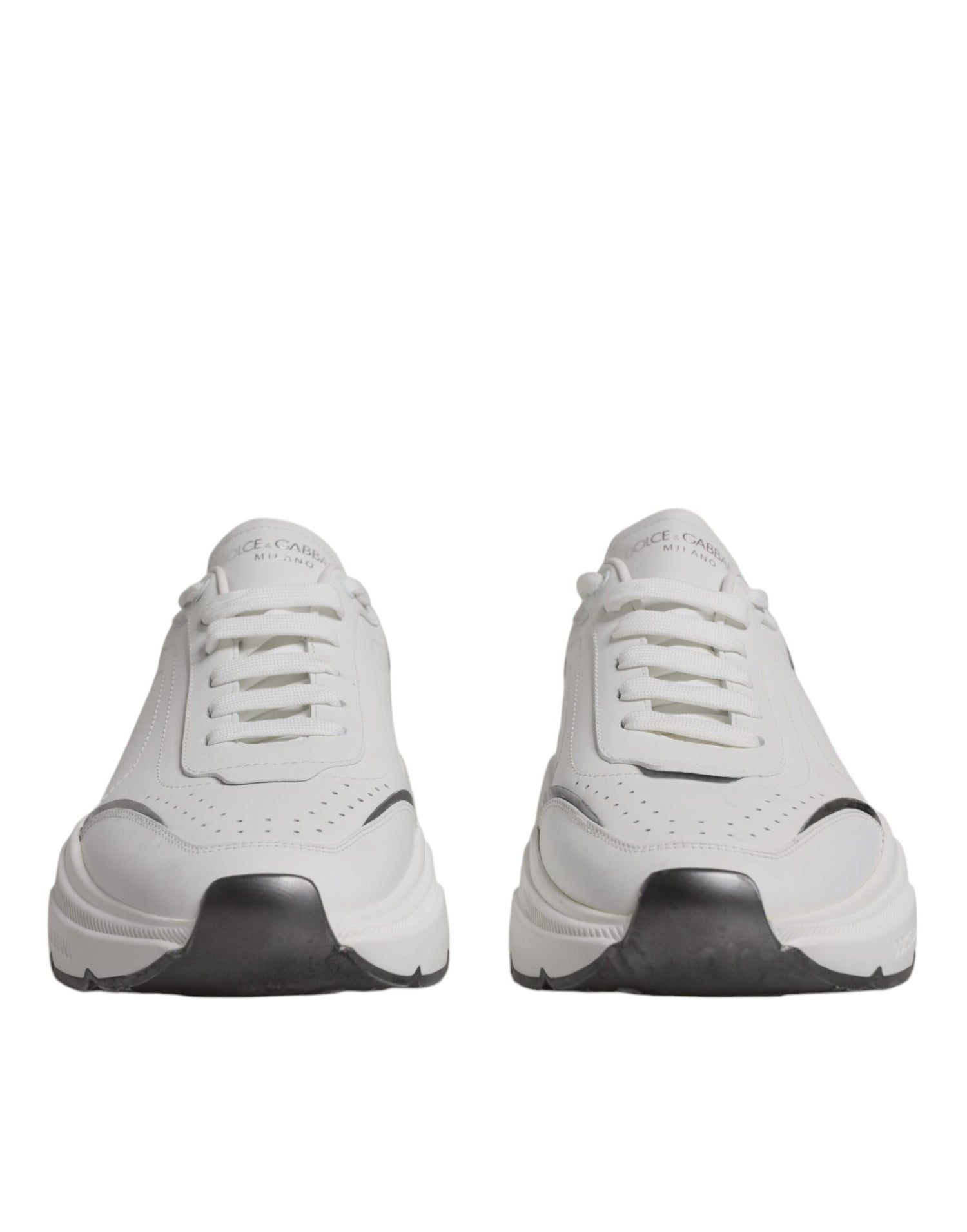 Dolce &amp; Gabbana White Silver DAYMASTER Leather Men Sneakers Shoes