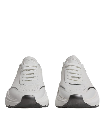 Dolce &amp; Gabbana White Silver DAYMASTER Leather Men Sneakers Shoes