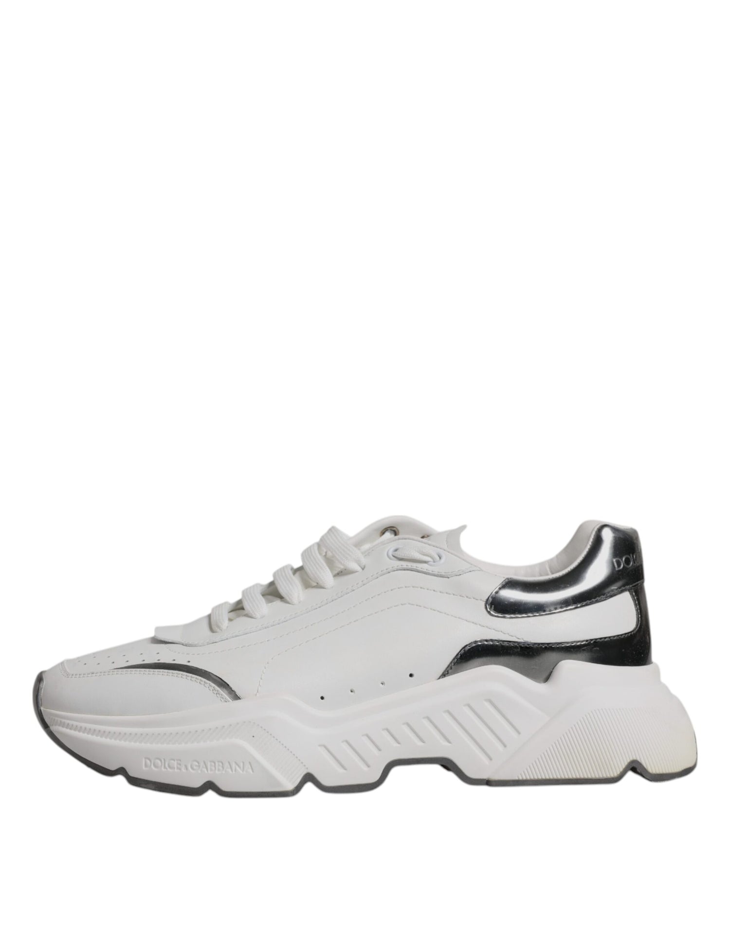 Dolce &amp; Gabbana White Silver DAYMASTER Leather Men Sneakers Shoes