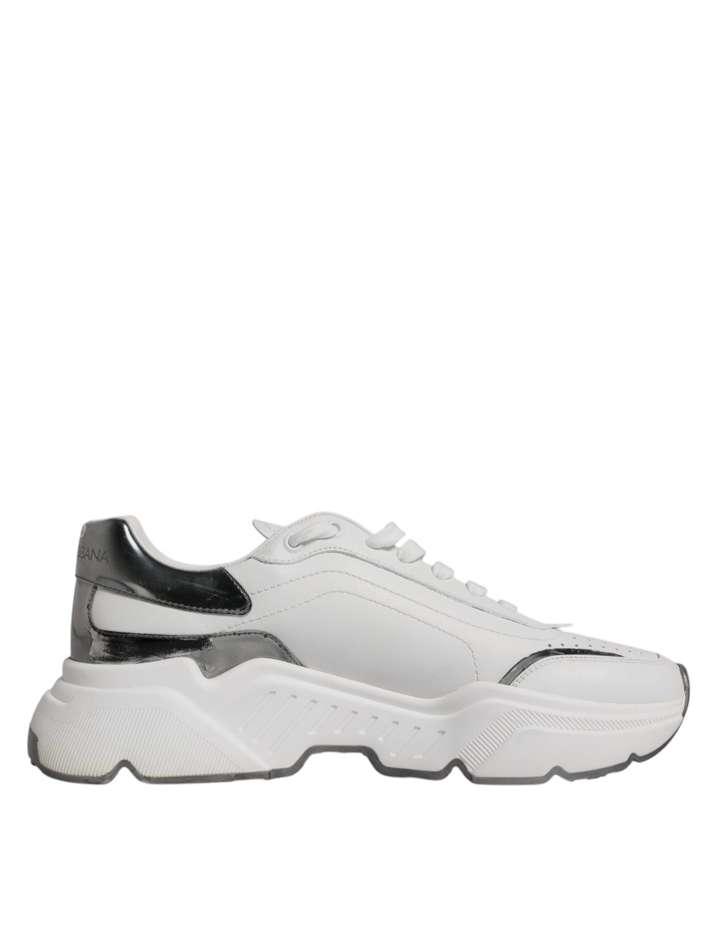 Dolce &amp; Gabbana White Silver DAYMASTER Leather Men Sneakers Shoes