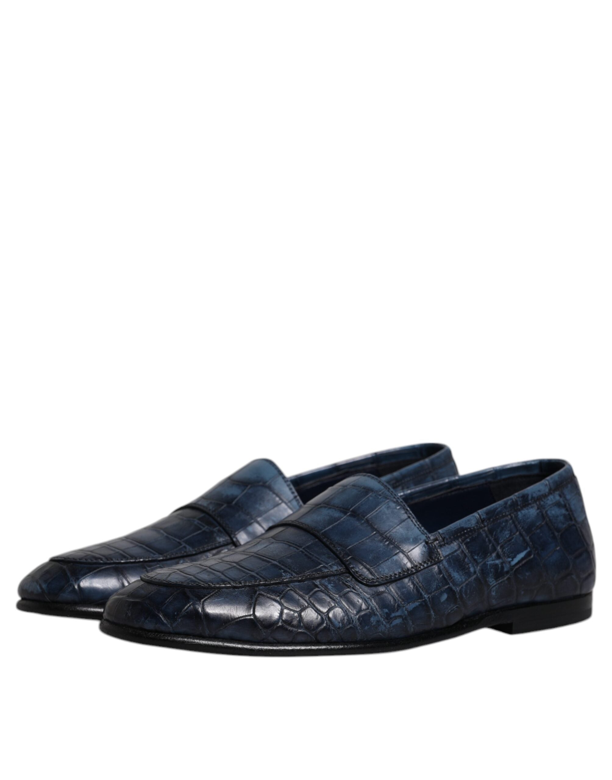 Dolce &amp; Gabbana Blue Exotic Leather Moccasin Slip On Shoes