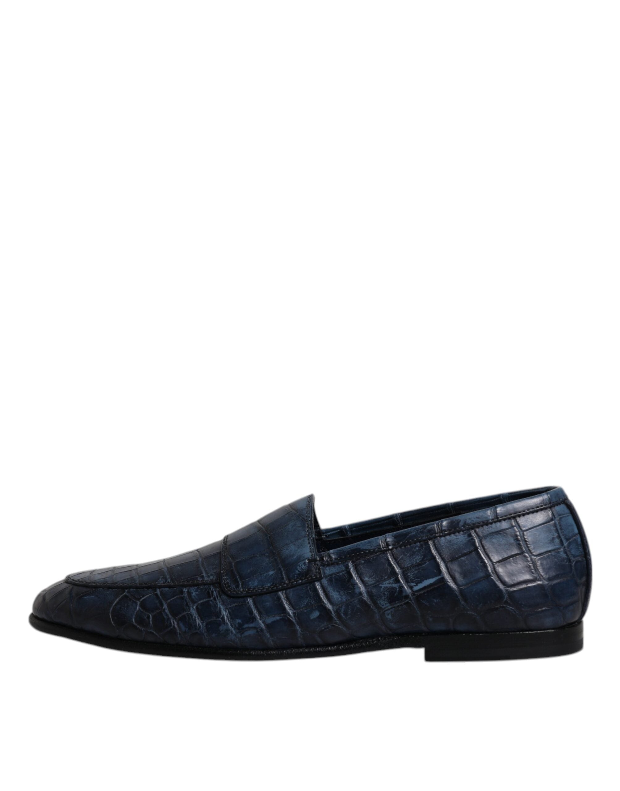 Dolce &amp; Gabbana Blue Exotic Leather Moccasin Slip On Shoes