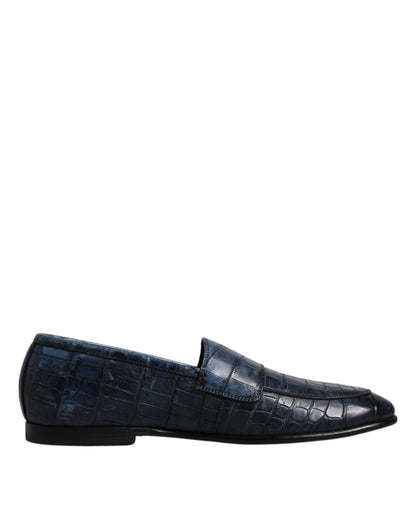 Dolce &amp; Gabbana Blue Exotic Leather Moccasin Slip On Shoes