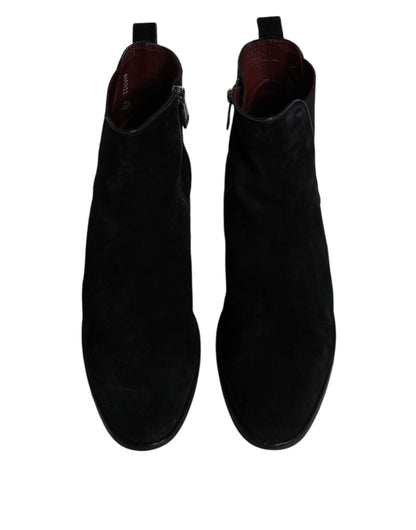 Dolce &amp; Gabbana Black Velvet Chelsea Ankle Boots Shoes