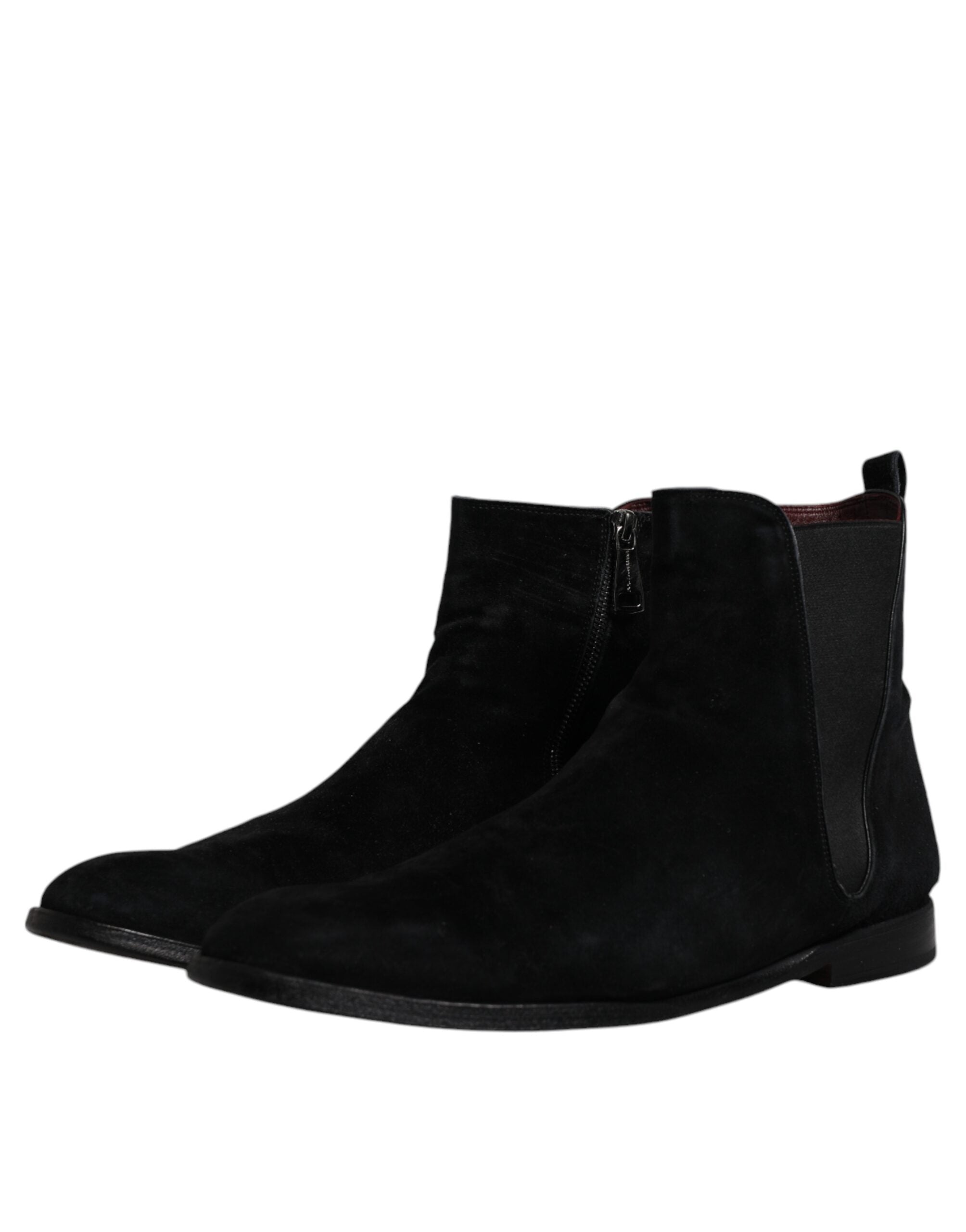 Dolce &amp; Gabbana Black Velvet Chelsea Ankle Boots Shoes