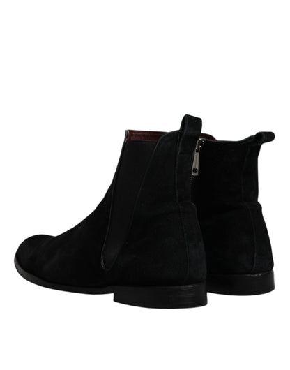 Dolce &amp; Gabbana Black Velvet Chelsea Ankle Boots Shoes