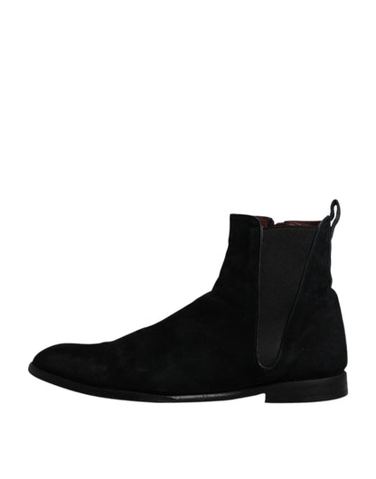 Dolce &amp; Gabbana Black Velvet Chelsea Ankle Boots Shoes