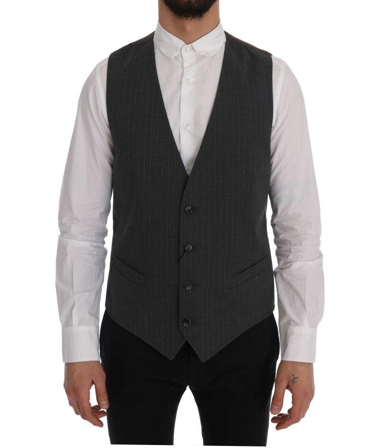 Dolce &amp; Gabbana Elegant Striped Gray Waistcoat Vest