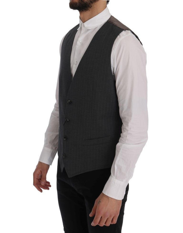 Dolce &amp; Gabbana Elegant Striped Gray Waistcoat Vest