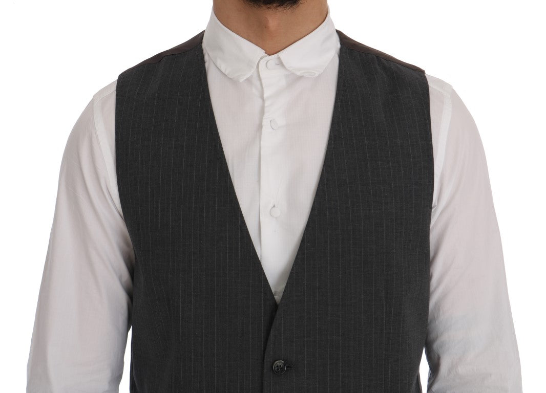 Dolce &amp; Gabbana Elegant Striped Gray Waistcoat Vest