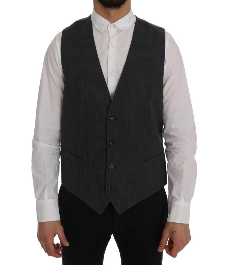 Dolce &amp; Gabbana Elegant Gray Striped Waistcoat Vest