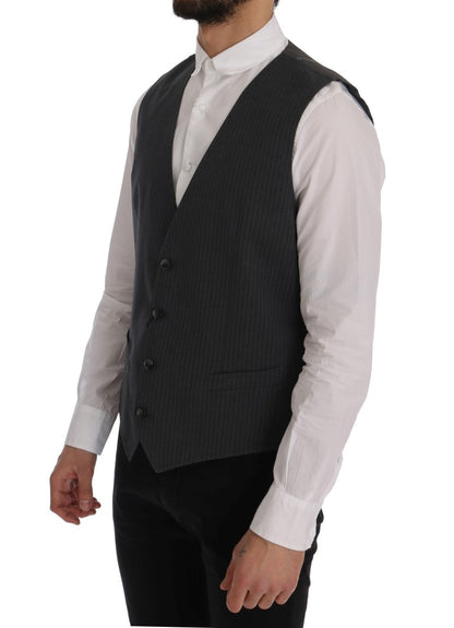 Dolce &amp; Gabbana Elegant Gray Striped Waistcoat Vest