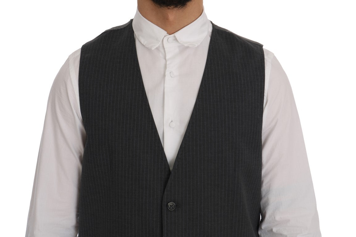 Dolce &amp; Gabbana Elegant Gray Striped Waistcoat Vest