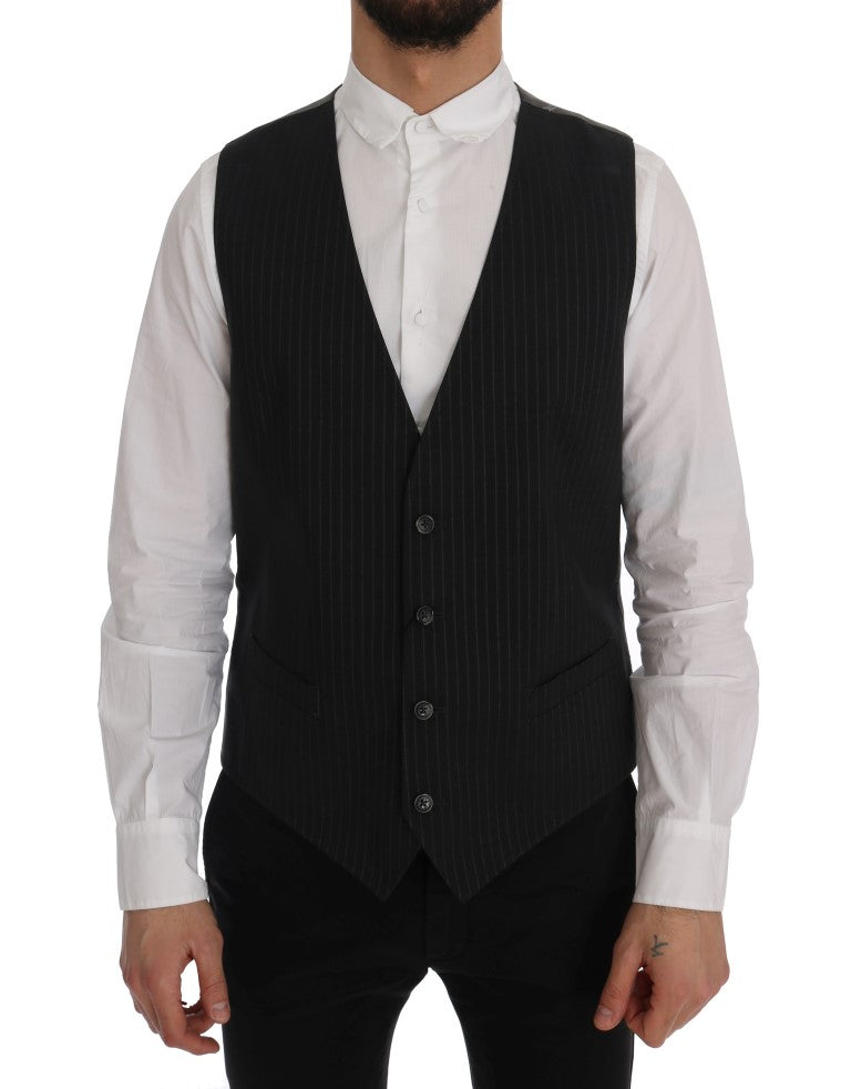 Dolce &amp; Gabbana Elegant Striped Gray Waistcoat Vest