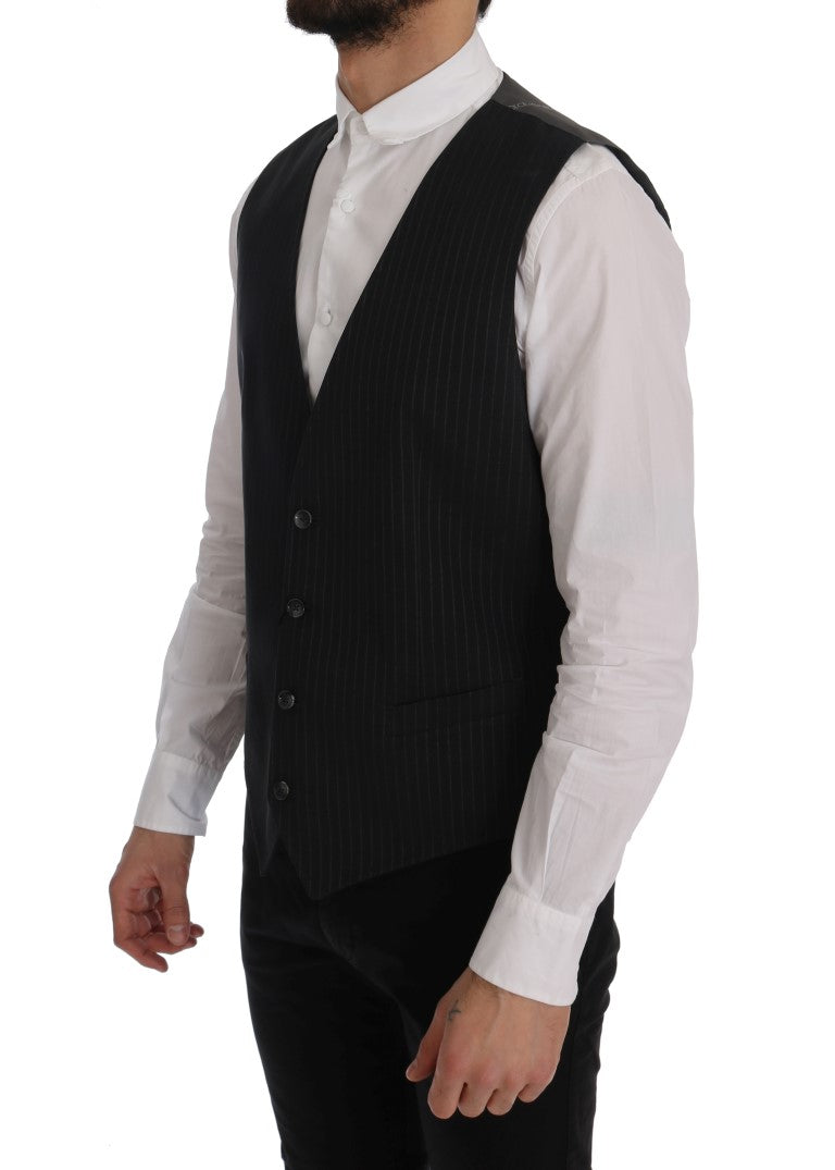 Dolce &amp; Gabbana Elegant Striped Gray Waistcoat Vest