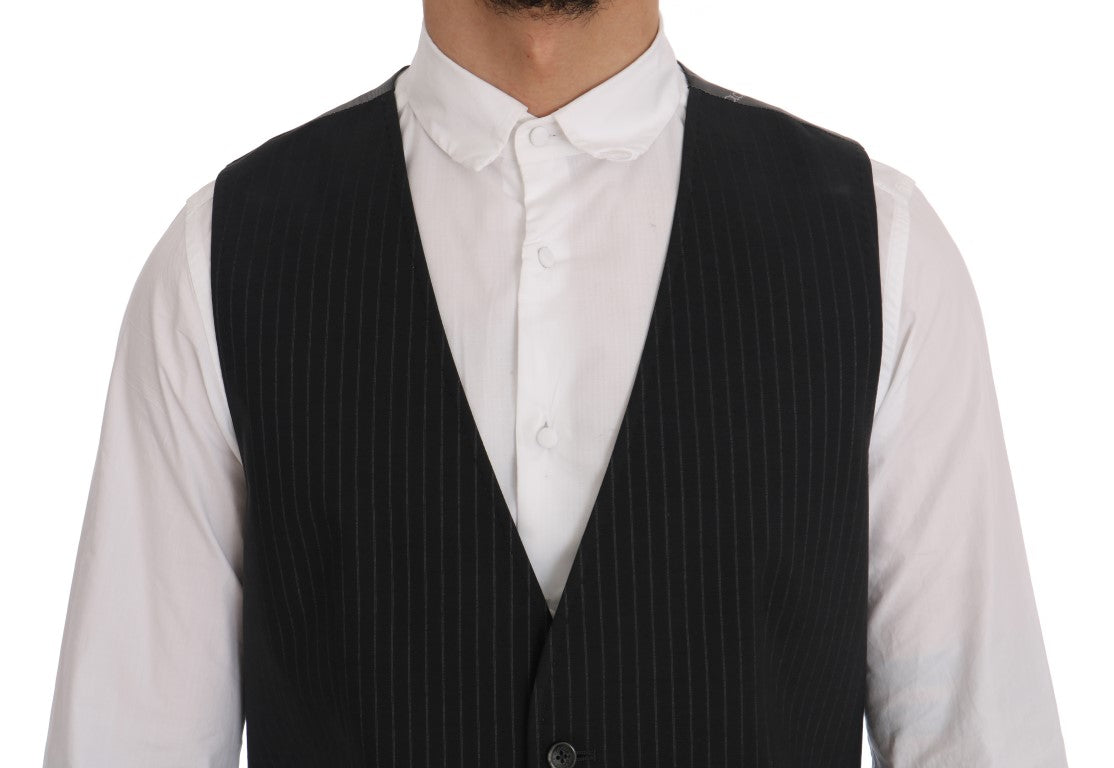 Dolce &amp; Gabbana Elegant Striped Gray Waistcoat Vest