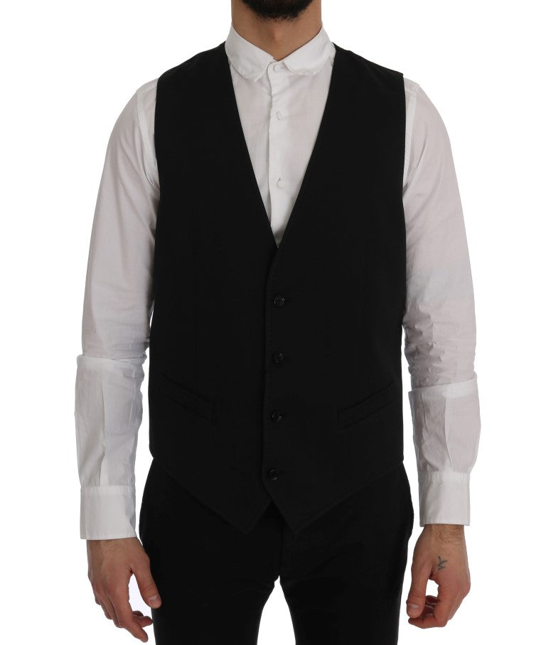 Dolce &amp; Gabbana Sleek Black Single-Breasted Waistcoat