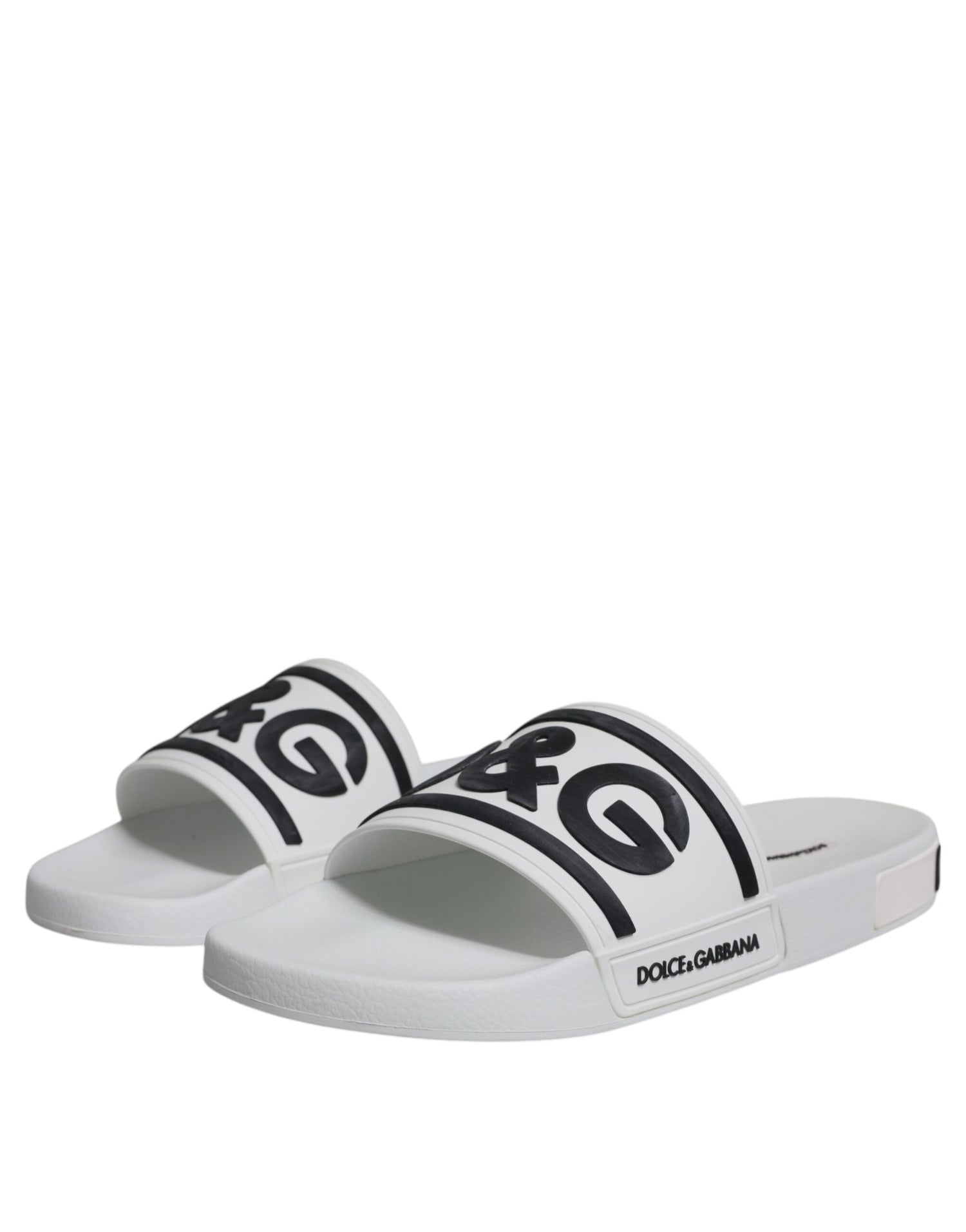 Dolce &amp; Gabbana White Black Sandals Rubber Beachwear Shoes