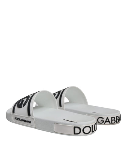 Dolce &amp; Gabbana White Black Sandals Rubber Beachwear Shoes