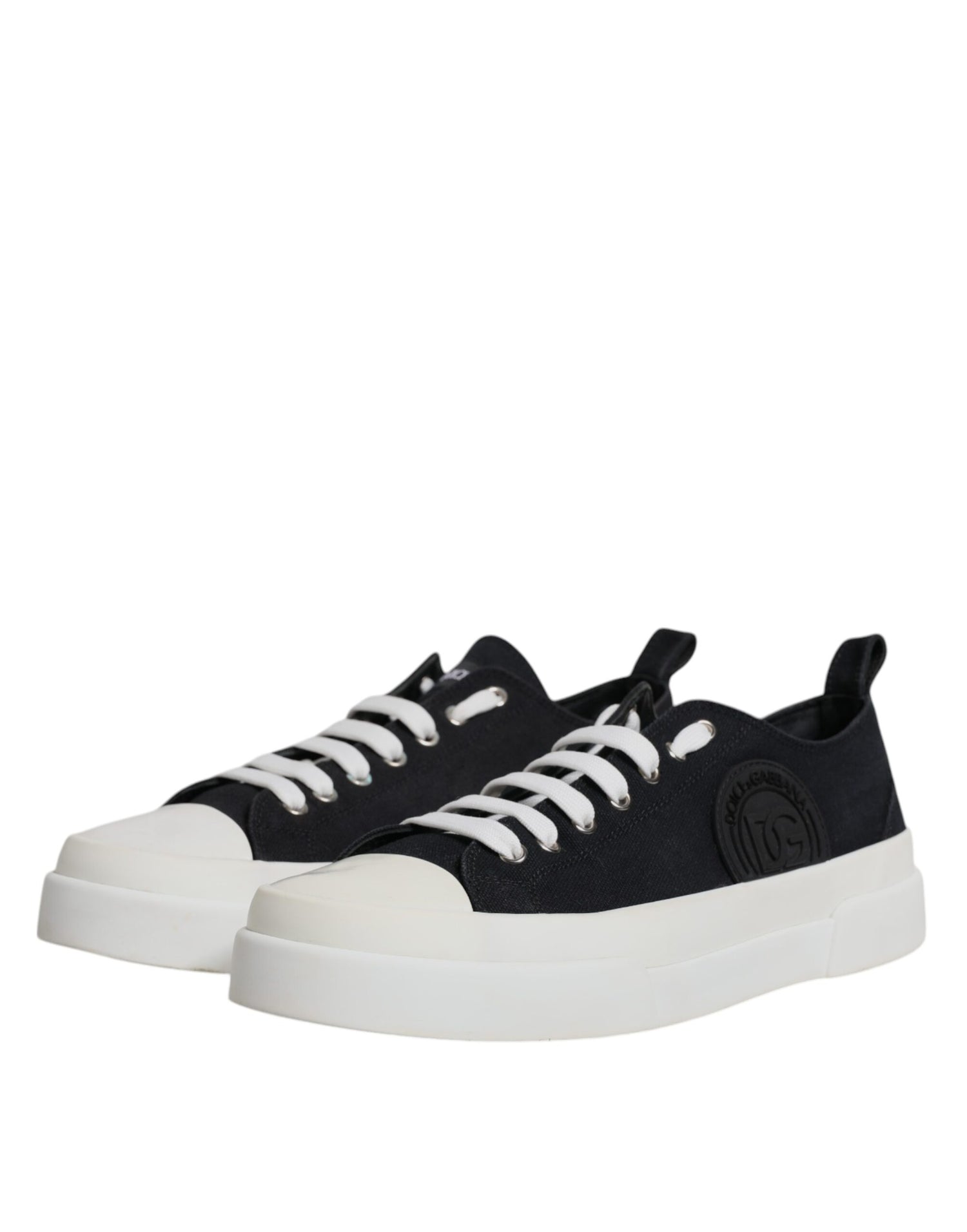 Dolce &amp; Gabbana Black White Canvas Low Top Sneakers Shoes