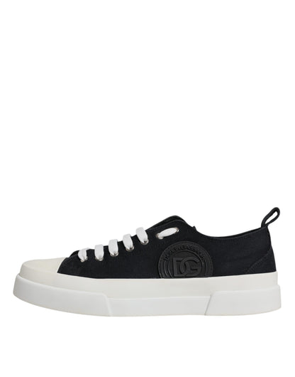 Dolce &amp; Gabbana Black White Canvas Low Top Sneakers Shoes