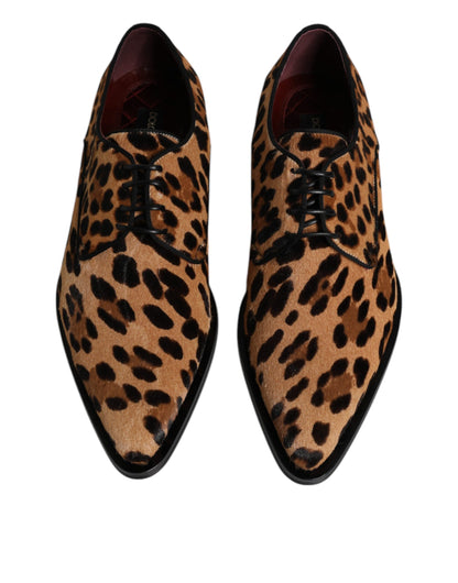 Dolce &amp; Gabbana Brown Leopard Derby Formal Men Dress Shoes