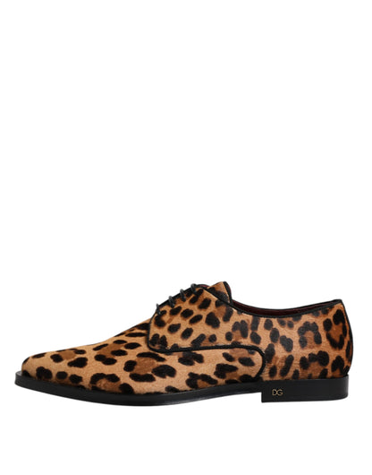 Dolce &amp; Gabbana Brown Leopard Derby Formal Men Dress Shoes