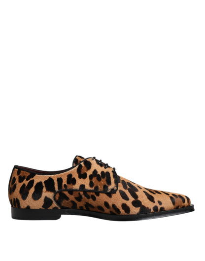 Dolce &amp; Gabbana Brown Leopard Derby Formal Men Dress Shoes