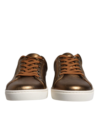 Dolce &amp; Gabbana Gold Leather Logo London Men Sneaker Shoes