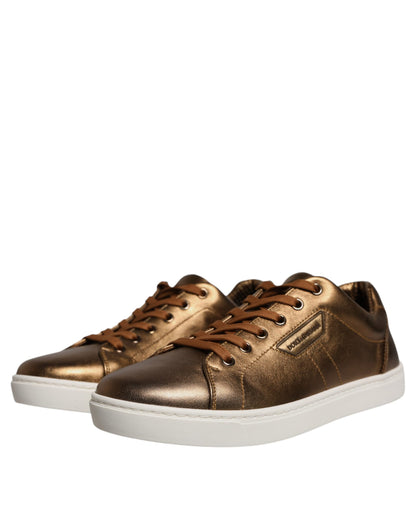 Dolce &amp; Gabbana Gold Leather Logo London Men Sneaker Shoes