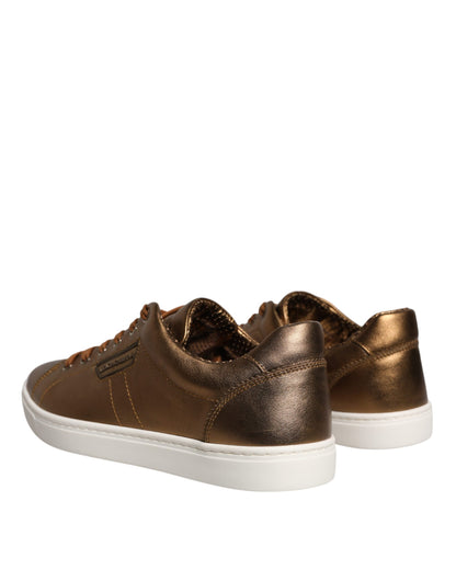 Dolce &amp; Gabbana Gold Leather Logo London Men Sneaker Shoes