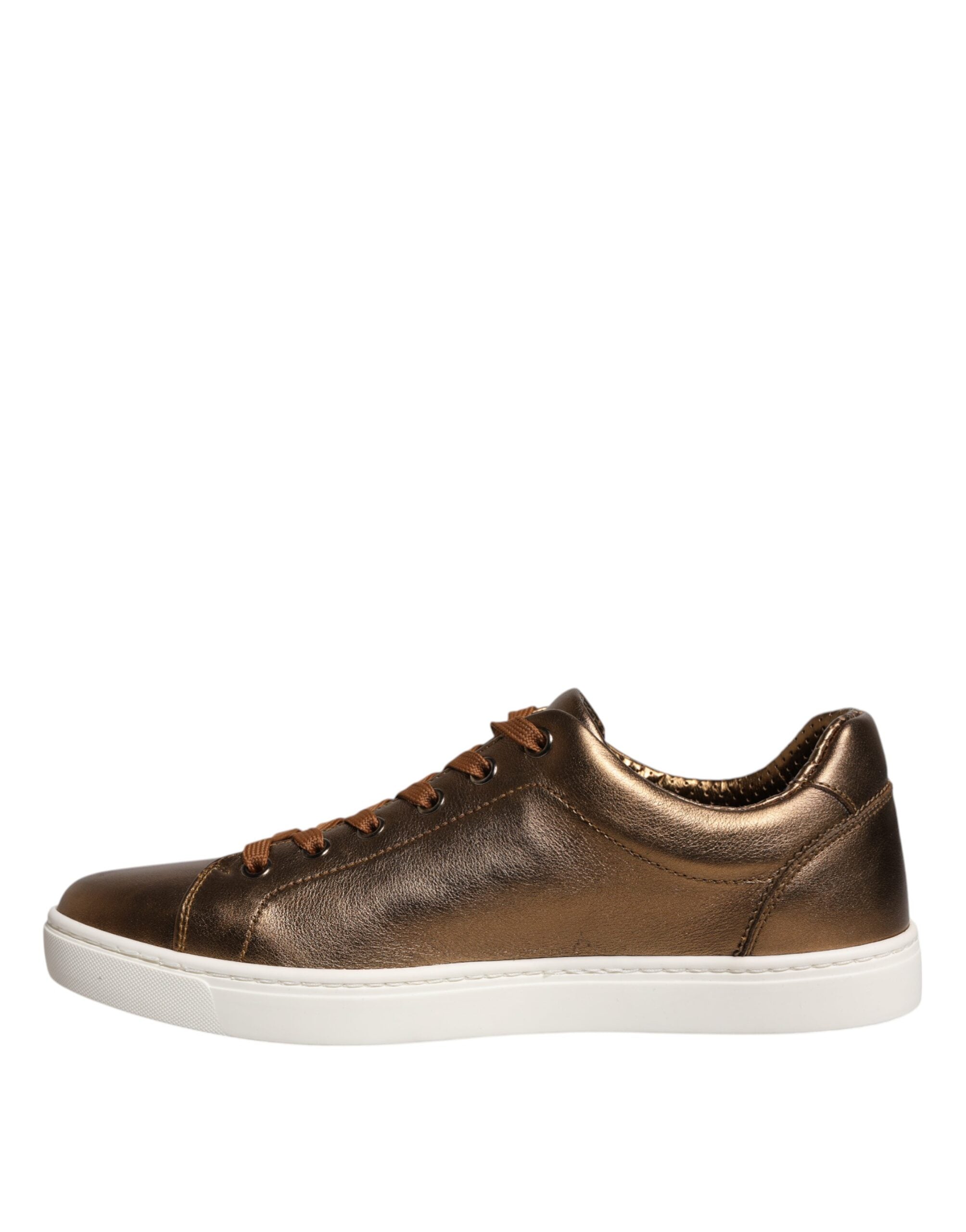 Dolce &amp; Gabbana Gold Leather Logo London Men Sneaker Shoes