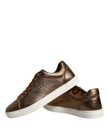 Dolce &amp; Gabbana Gold Leather Logo London Men Sneaker Shoes