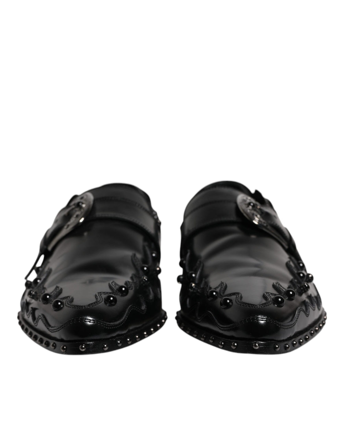 Dolce &amp; Gabbana Black Embellished Derby Monk Strap Shoes